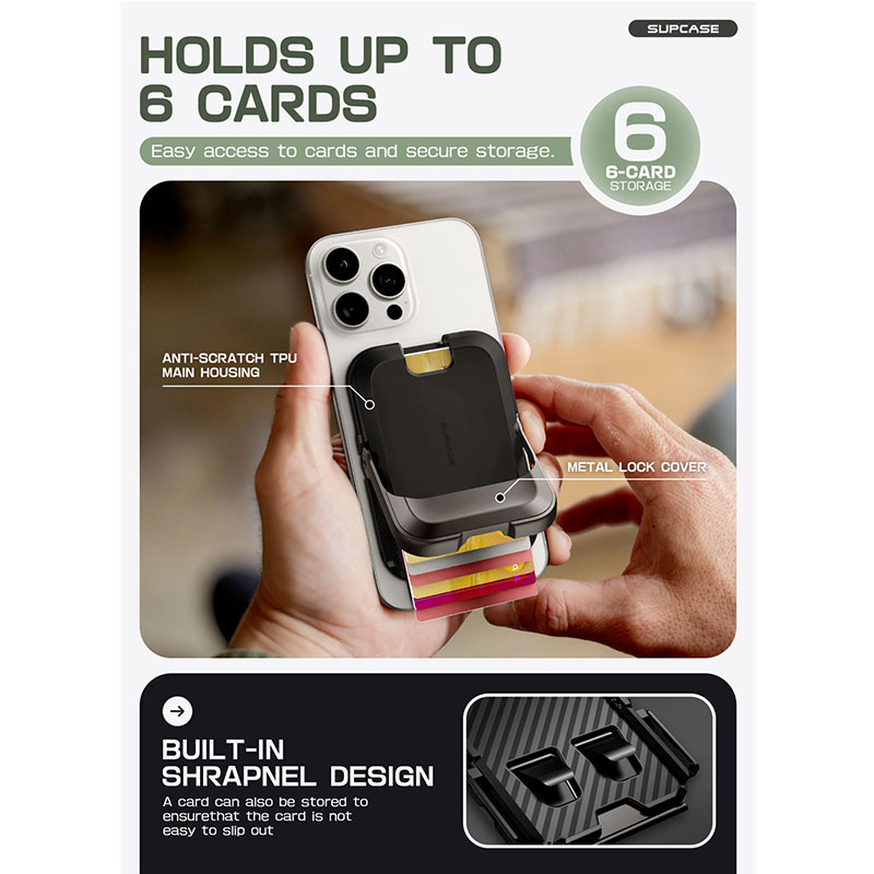 SUPCASE Magnetic Wallet Phone Stand Card Holder para iPhone Serie 16/15/14/13 Cerradura magnética fuerte Cartera MagSafe con soporte