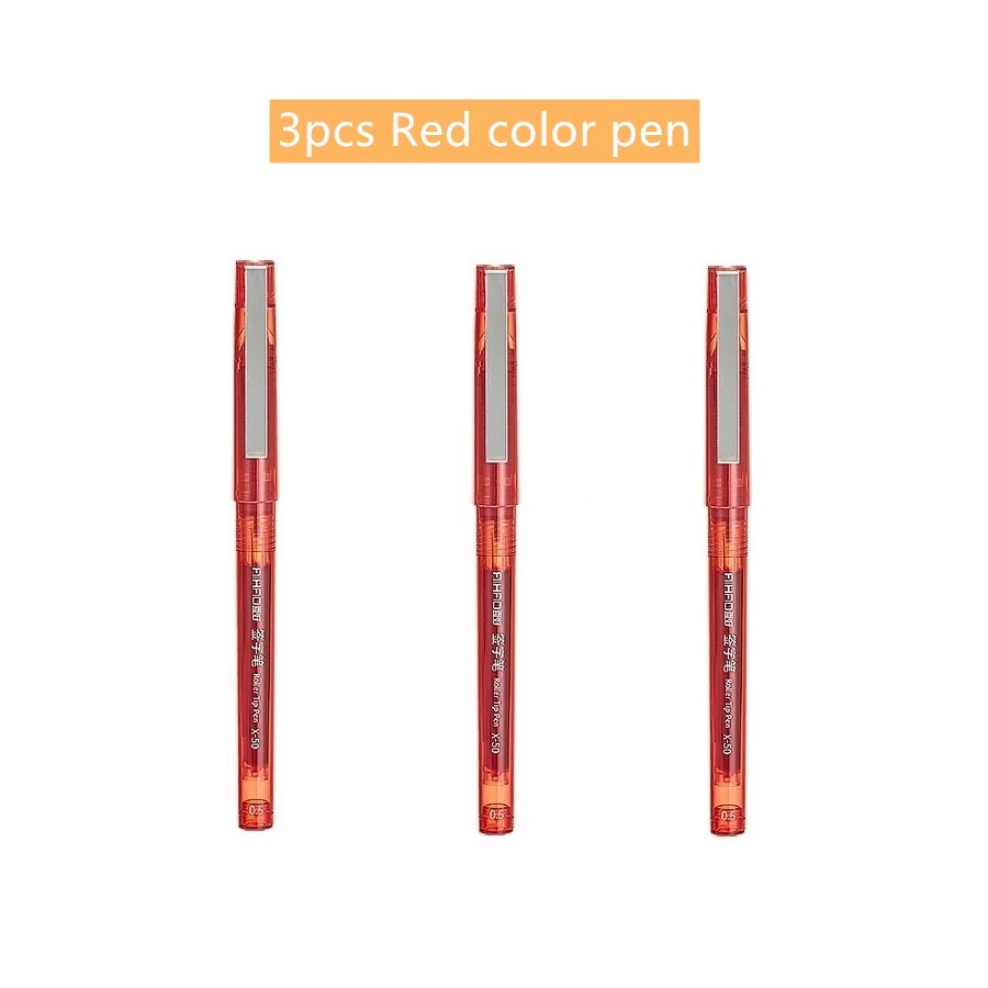 3pcs Transparent Roller Ball Tip Pen 0.5mm Ballpoint Pens for Writing Signature Stationery Office Tools School Supplies A6657: 3pcs Red