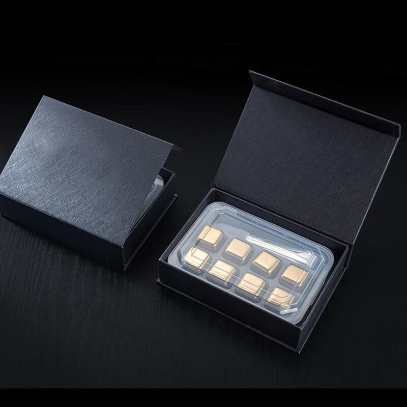 6/8PCS Boxed Stainless Steel Whiskey Stones Ice Cubes Eco-Friendly Stone For Wine Cooler Whiskey Stones Cube Beer Chillers