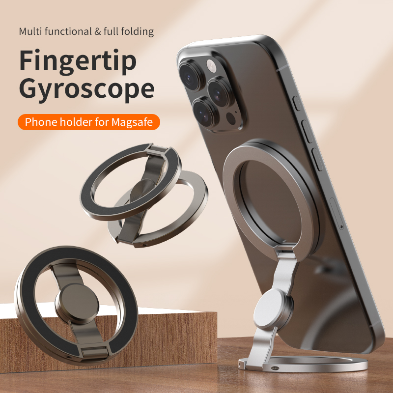 Uchwyt na telefon z żyroskopem na opuszku palca 360 ° Magnetyczny uchwyt na telefon z obrotową podstawą, dwustronny magnetyczny wspornik robić iPhone'a, mocowanie robić ściany lub szkła.