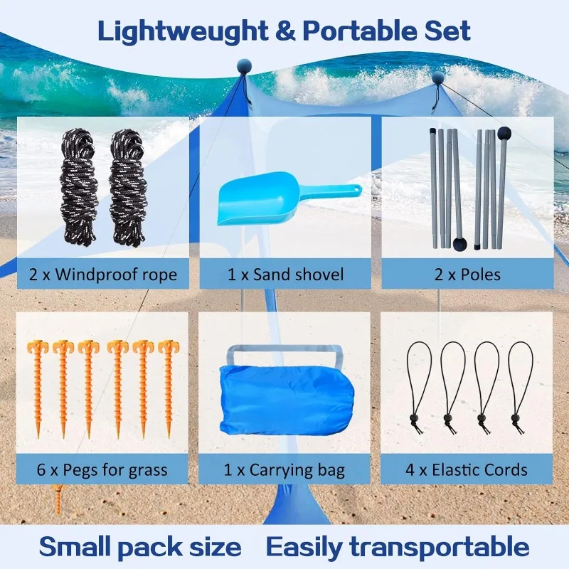 Toldo portátil para tienda de playa, sombrilla emergente, resistente a los rayos UV, tienda de campaña a prueba de viento y protector solar, refugio solar, dosel para jardín y casa