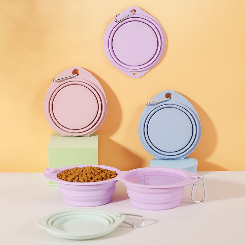Cuenco para beber de viaje para mascotas, plato alimentador para gatos, cuenco plegable para perros, cuenco doble de silicona, contenedor de comida para cachorros, seguridad saludable