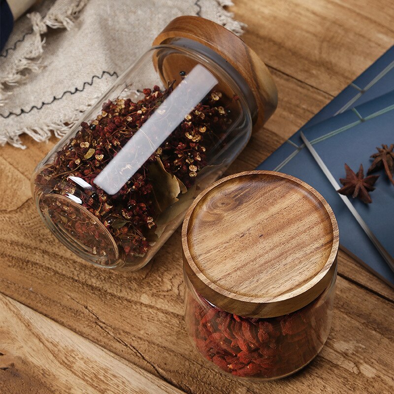 Envase hermético de vidrio con tapa de madera, frascos de botellas de almacenamiento para cocina, contenedor de alimentos, granos de té y café, contenedores de granos, ZM1013