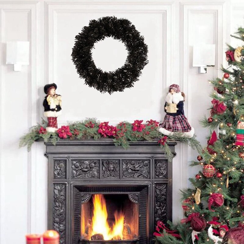 Pine Wreath Black Wreath Garland for Front Door Window Fireplace Christmas Decoration