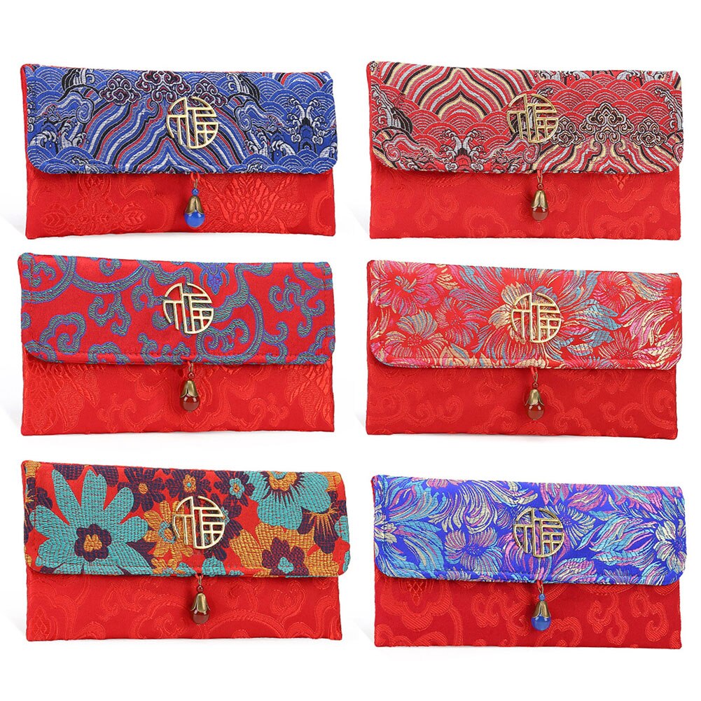 Portefeuille en soie rouge Style chinois , sac de bonne année avec boucle magnétique en Bronze, adapté au Festival du printemps