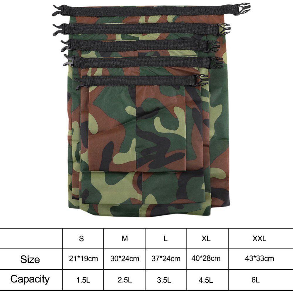 5 Stks/set Waterdichte Zwemmen Tas Dry Sack Camouflage Kleuren Vissen Varen Kajakken Opslag Drifting Rafting Bag