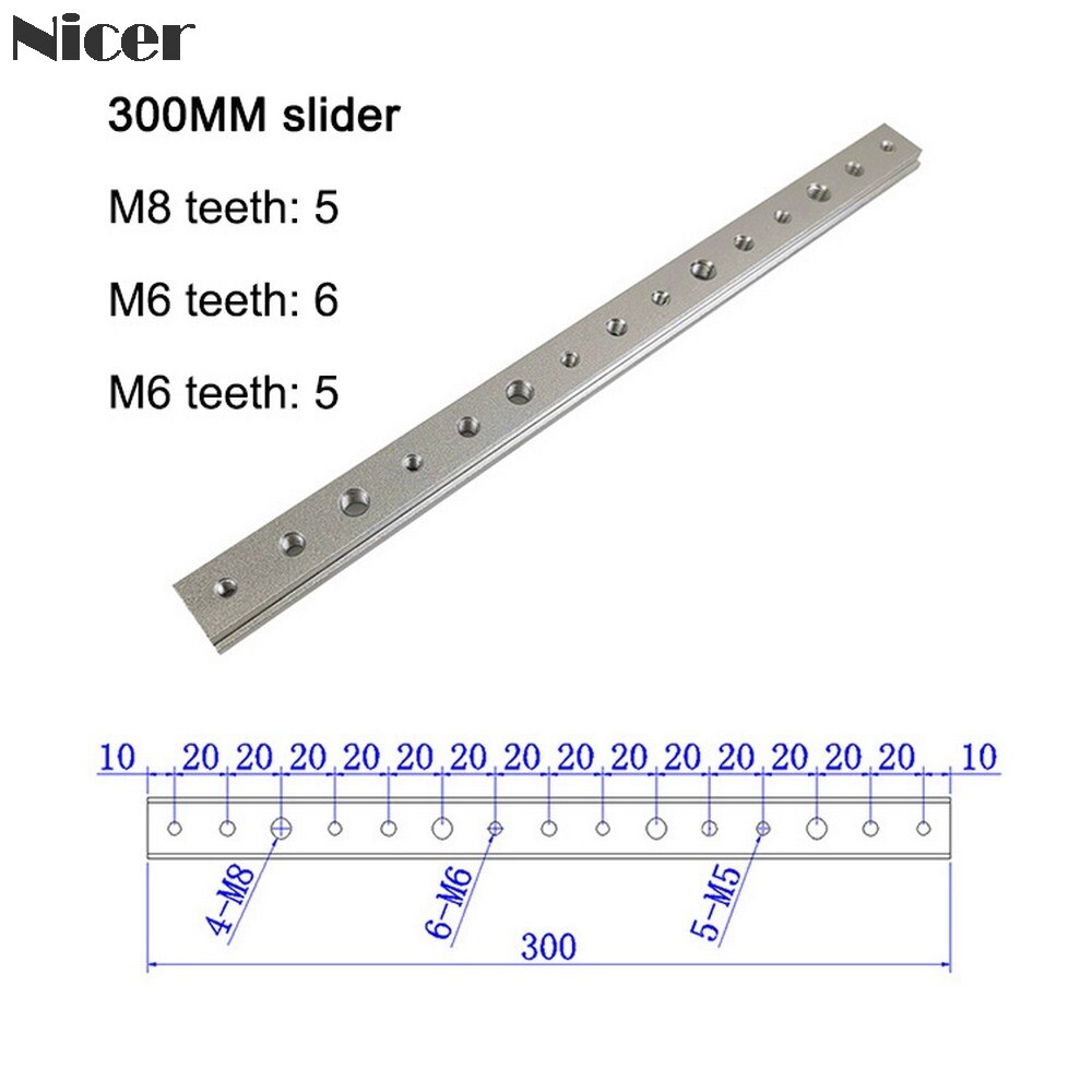 Écrou coulissant t-track M6/M8 en alliage d'aluminium, écrou à fente en T pour gabarits de Type 30/45, fixation par vis, outils pour le travail du bois: 300mm slider