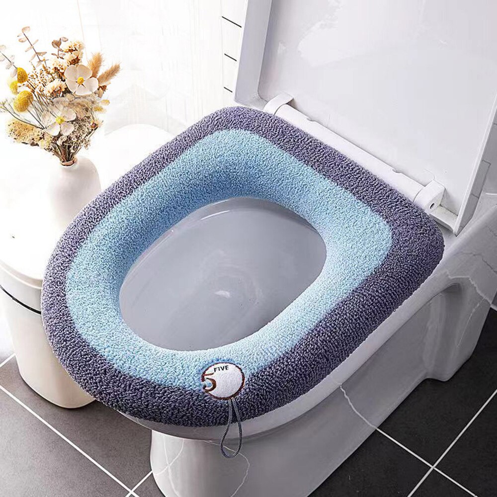 Cartoon Winter Warm Toilet Seat Cover Mat 1Pcs Washable Bathroom Accessories Knitting Pure Color Soft O-shape Pad Toilet Seat: D