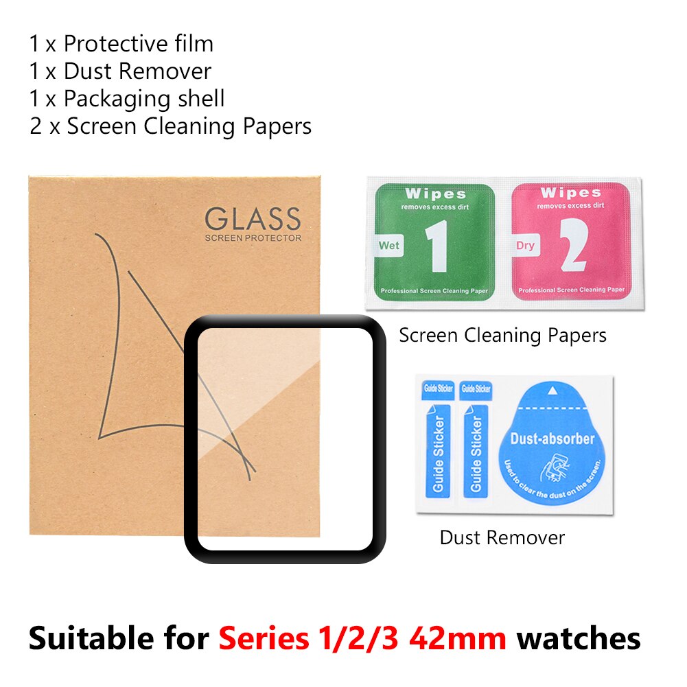 Protecteur d'écran pour Apple Watch, en verre trempé 3D, pour IWatch série 6 5 4 3 2 1 SE, 38mm, 42mm, 40mm, 44mm, 1/2/3 pièces: for iWatch 123 42mm / 2 pieces