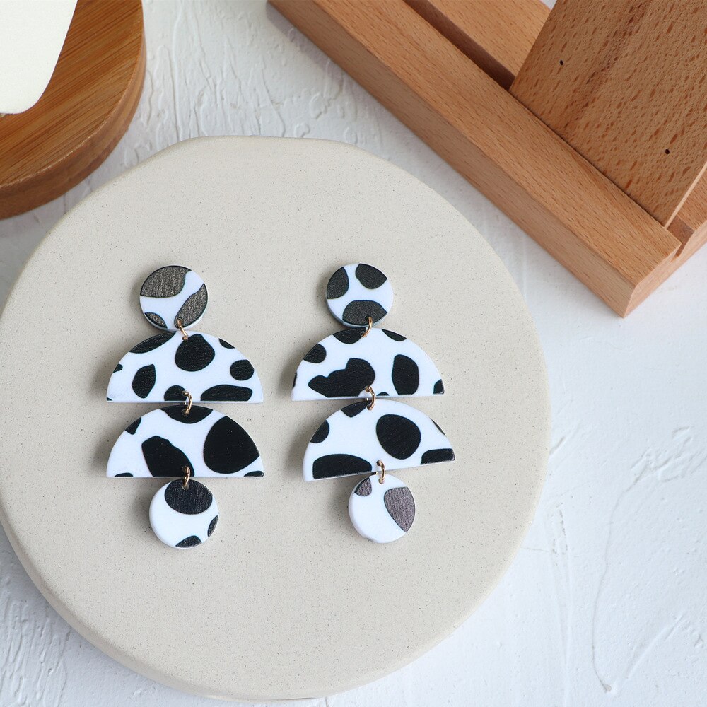 Classic Black White Large Geometric Acrylic Earrings for Women Irregular Exaggeration Long Earring Jewelry Pendientes