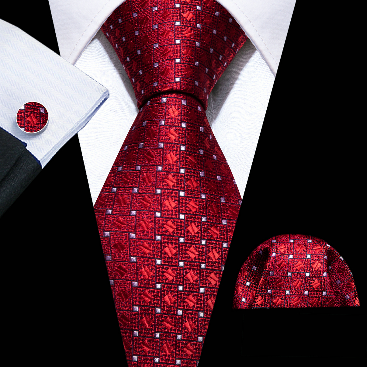 Corbatas de seda rojas y azules para hombre, conjunto de gemelos cuadrados de bolsillo de Cachemira Jacquard, a la , para novio, boda, , negocios, Barry.Wang, novedad: Lavanda
