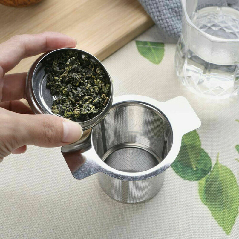 Filtro de acero inoxidable para té Infusor de té, taza de Metal, colador, filtro de hojas sueltas con tapa, filtro de hojas de té, malla