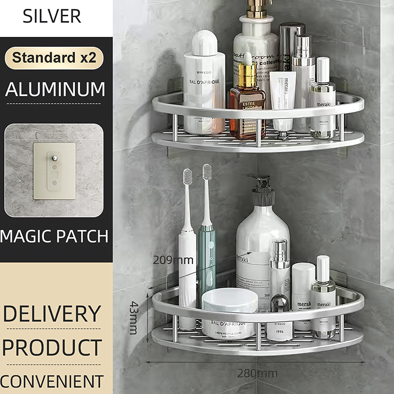 Bathroom Shower Corner Shelf Rack Shower Gel Bottles Facial Cleanser Holder Bath Triangular Adhesive Shower Caddy Basket Shelves: Red