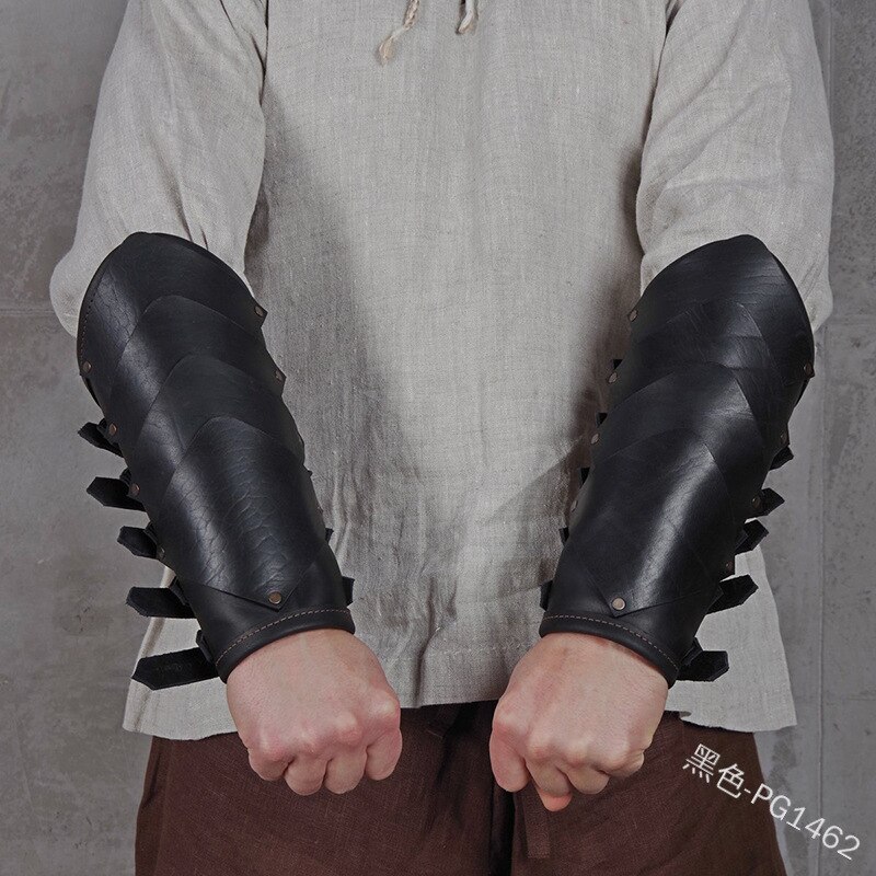 Adult Men medieval Warrior Larp Knight leather Arm Bracer with Buckle Armor Rivet Steampunk Archer Gauntlet Cos Costume For Men