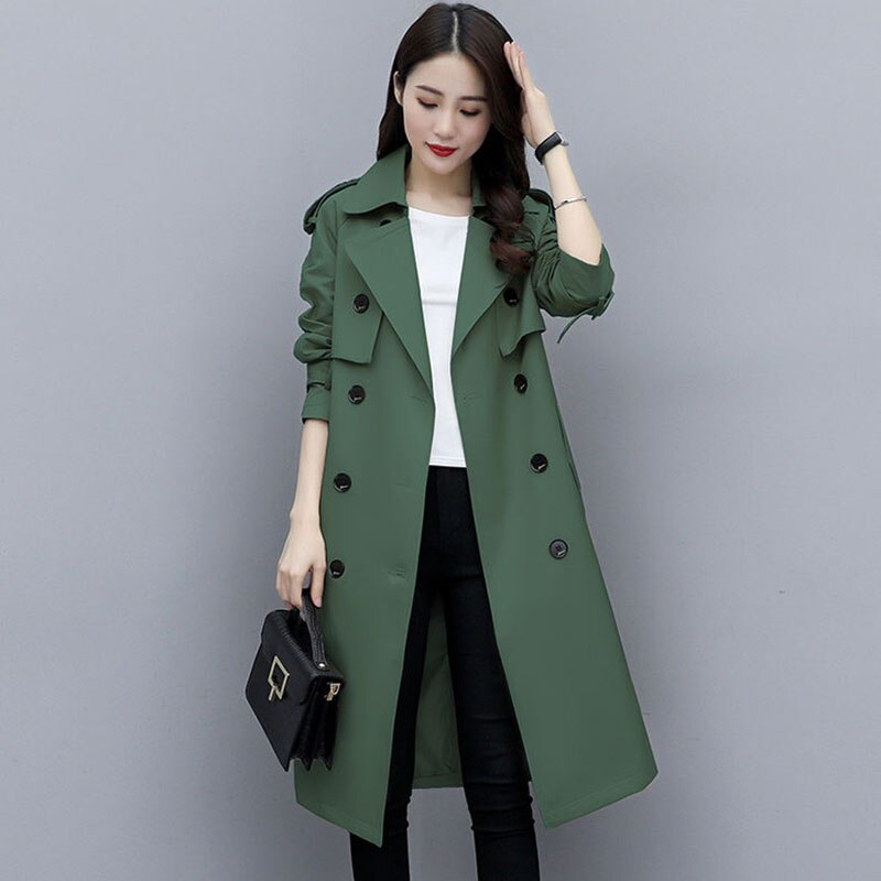 Temperament Women Trench Coat Medium-length Solid color Bouble-breasted Spring Autumn Women Trench Coat JK116