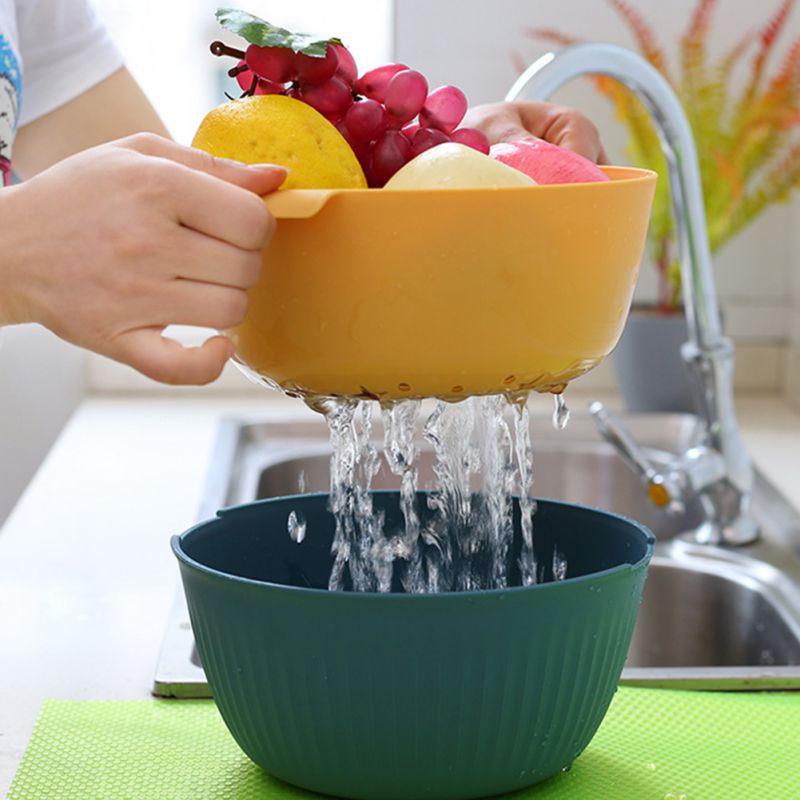 Vask frugt grøntsag afløbskurv køkken multifunktionel dobbeltfad hjemme vandfilterkurv