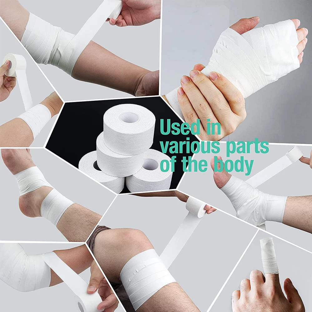 2.5/3.8/5cm 9,1 Meter Sport sportliche wasserdichte Baumwolle weiß Box Klebeband Belastung Verletzung Unterstützung Sport Binde verband