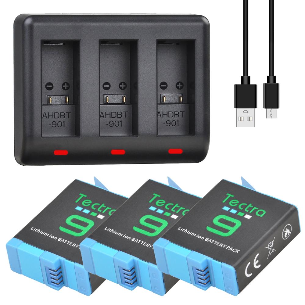 1780Mah 3.86V Camera Batterij Voor Gopro Hero 9 Hero 10 AHDBT-901 Batterijen &amp; Led 3-Slots Usb Charger: 3 battery 1 charger