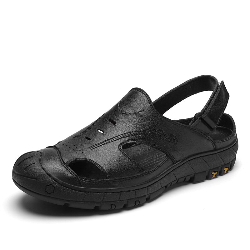Lederen Heren Sandalen Klassieke Romeinse Sandalen Comfortabele Casual Schoenen Zomer Outdoor Strand Mannen Flip Flop Sneakers: Black / 38