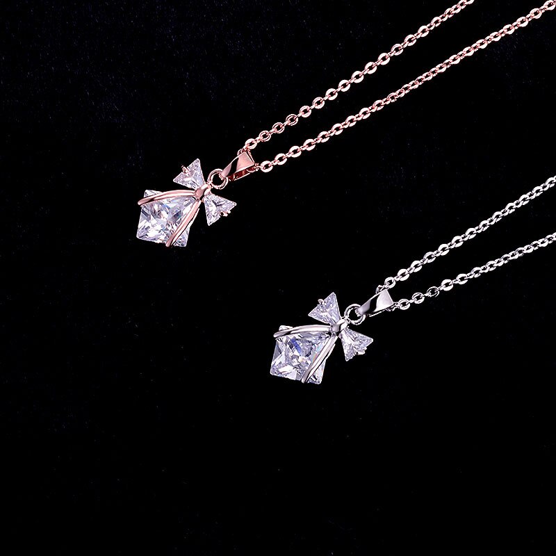 malutki modny cyrkonia kokarda z kryształami naszyjnik wysokiej jakości jasny kwadratowy kryształowy naszyjnik dla kobiet biżuteria
