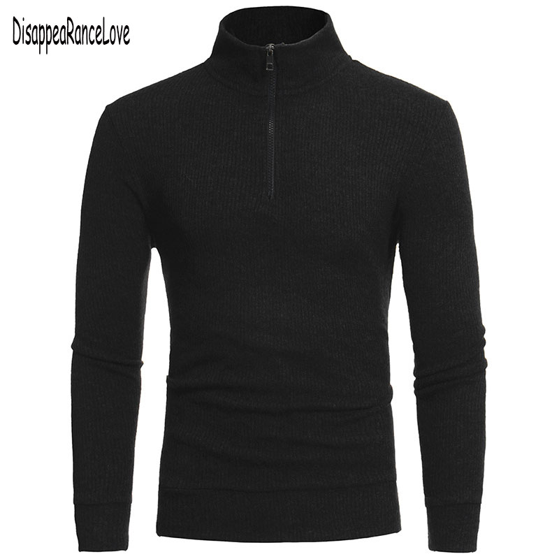 Höst vinter herrtröja herr polotröja enfärgad vardagströja herr slim fit märke stickad dragkedja pullovers kläder