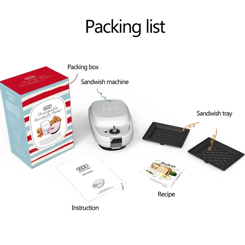 Kbxstart Multi-function Sandwich Maker Home Timer Breakfast Machine Double-sided Heating Non-stick Waffle Machine 220V