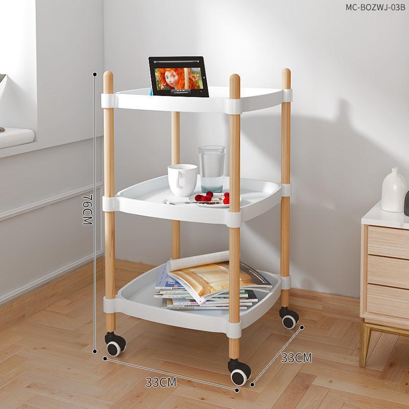 Trolley Floor Bedroom Living Room Bedside Table Modern Small Apartment Portable Coffee Table Small Size Storage Rack: White-three layers