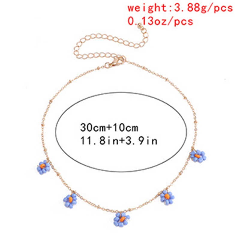 HUANZHI Korean Sweet Rainbow Color Acrylic Flower Beads Pendant Metal Necklace for Women Girls Party Jewelry