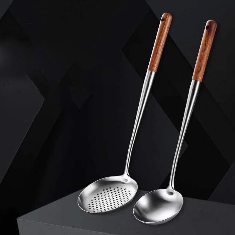 Long Handle Stainless Steel Wok Spatula Skimmer Shovel Kitchen Pot Slotted Turner Rice Spoon Ladle Utensil Set utensilio: 5