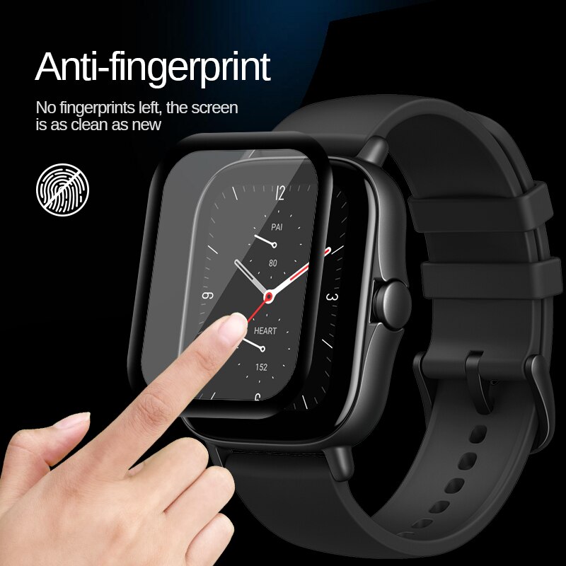 Película protetora curva de fibra de vidro, acessórios para smartwatch huami amazfit gts2 gts2e gts 2 2e, proteção macia de tela para animais de estimação, 3 peças