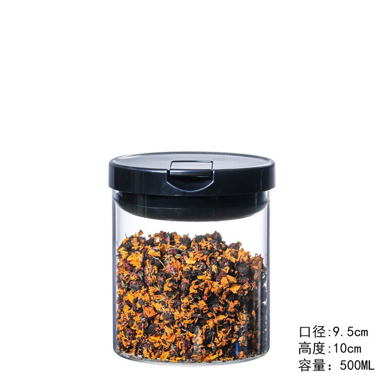 High borosilicate glass sealed jars for miscellaneous foods tea cans storage jars household storage bottles storage jars bottles: 95-100(black cover)