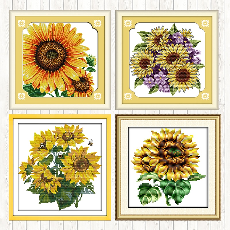 Zonnebloem Patronen Geteld Borduurpakketten Bloemen Serie 14CT 11CT Print Stof Borduurgaren Handwerken Kits Home Decor