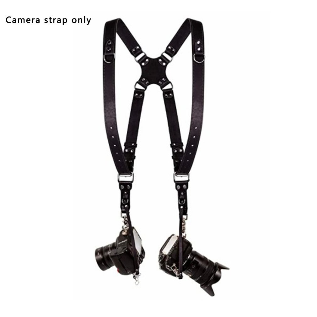 Digital kamera rem læder dslr rem dobbelt skulderrem fotografering tilbehør kamera sele peak strap: Sort