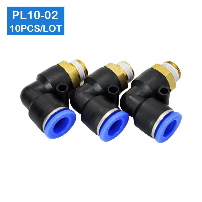 10 Pcs of PL10-02, 1/4" Male Thread to 10mm Pneumatic Elbow Connector Quick Fitting