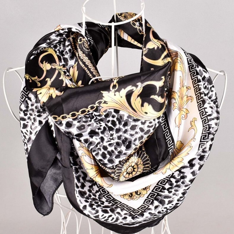 Hair Scarf for Women Floral Print Satin Shawl Silk Scarfs Female Neckerchief 90cmx90cm Square Shawls Scarves For Ladies