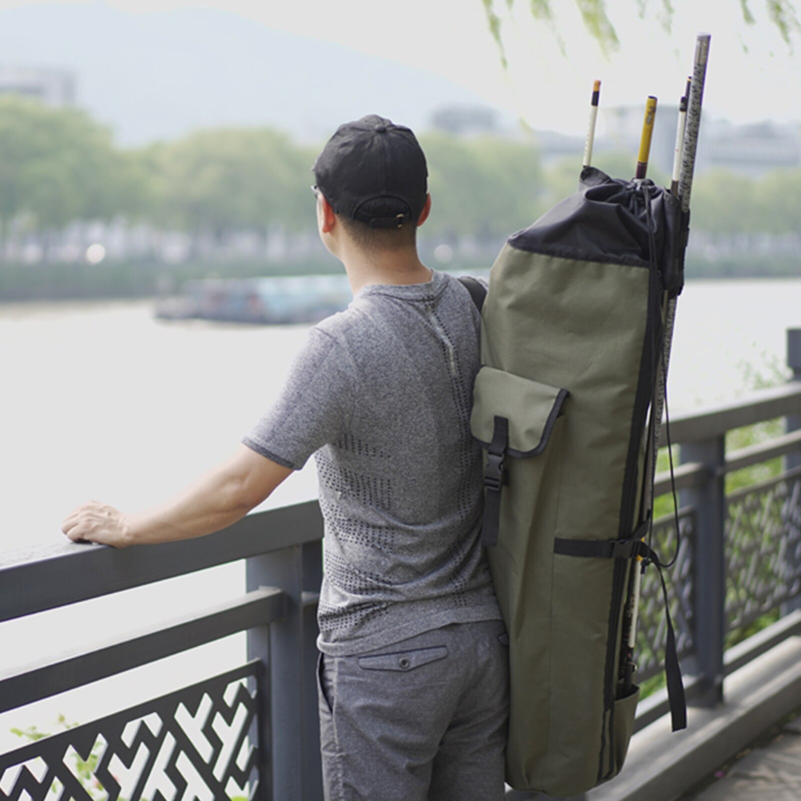 Bolsa de pesca de nailon multifunción portátil, estuche de Bolsa de caña de pescar, herramientas de aparejos de pesca, bolsa de almacenamiento