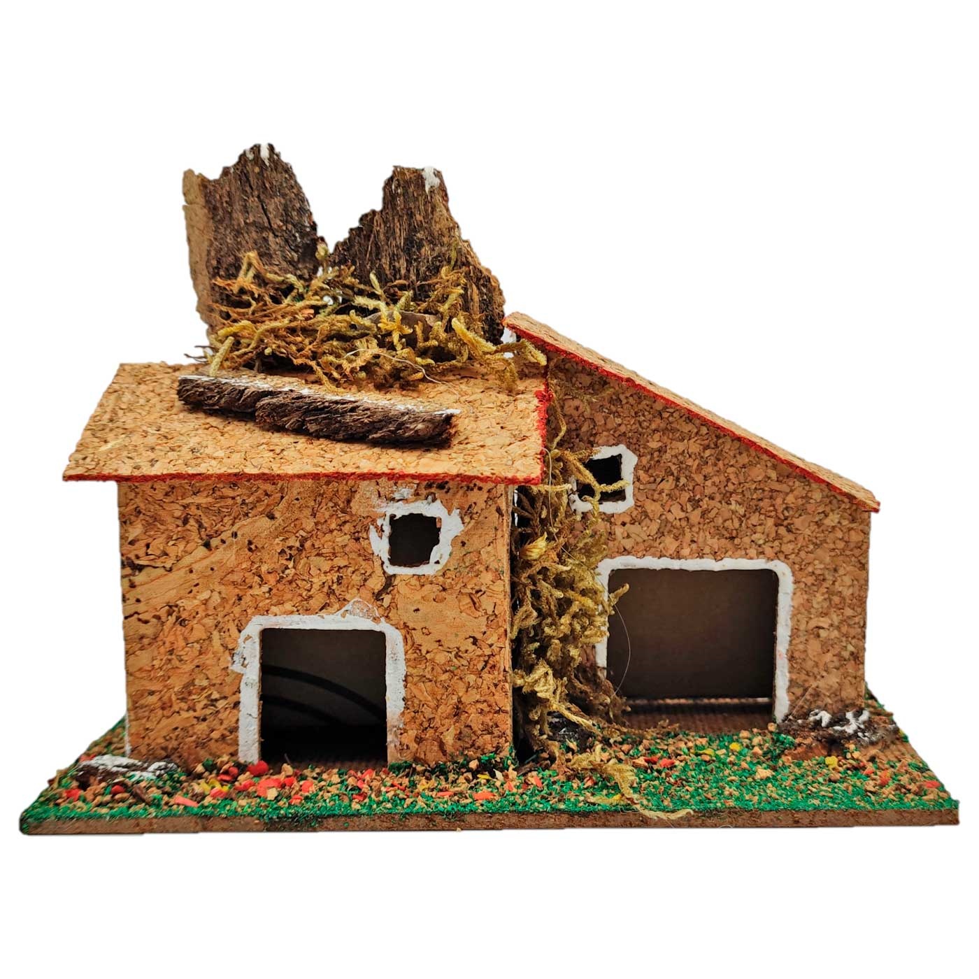 Oliver Art - Casa de pueblo, corcho y resina, para belén navideño, casita de aldea decorativa para nacimiento, pesebre, navidad, 10 x 14 x 7 cm, modelo aleatorio