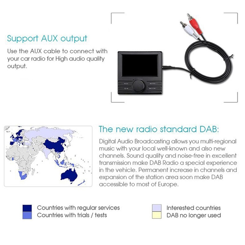 Dab + box digital radio antenne tuner fm transmission 3.0 tommer display sn med bluetooth til bilradio