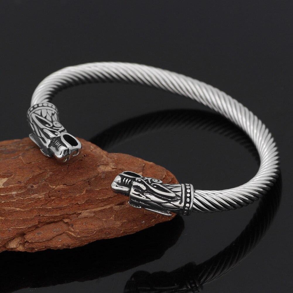 Nordic Viking Norse Dragon Scandinavian Bracelet Men Wristband Cuff Bracelets with valknut bag