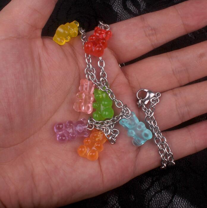 7 Colors Rainbow Cute Jelly Bear Gummy Necklaces for Women Girls Cool Punk Girl Hip Hop Resin Necklaces Women's Accessories