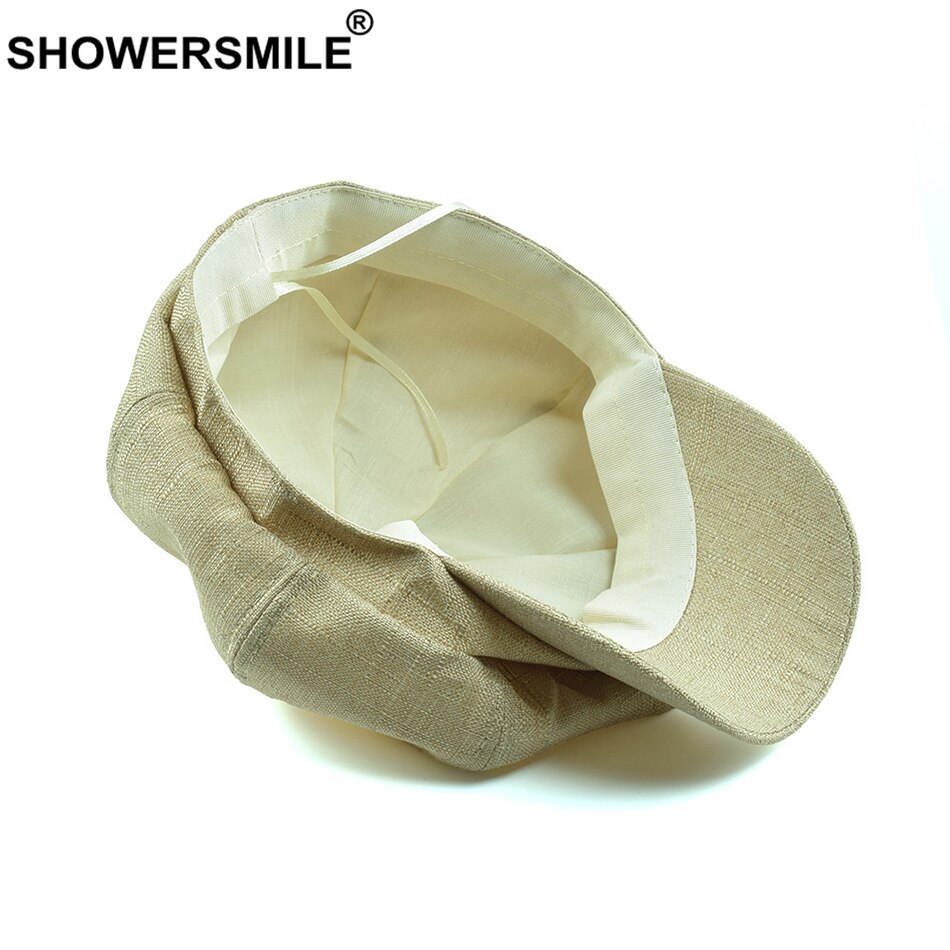 SHOWERSMILE kobiety modne czapki bawełniana pościel letnia czapka gazeciarza kobieta moda solidna czapka gazeciarza Gatsby piekarz chłopiec czapka czarny beżowy