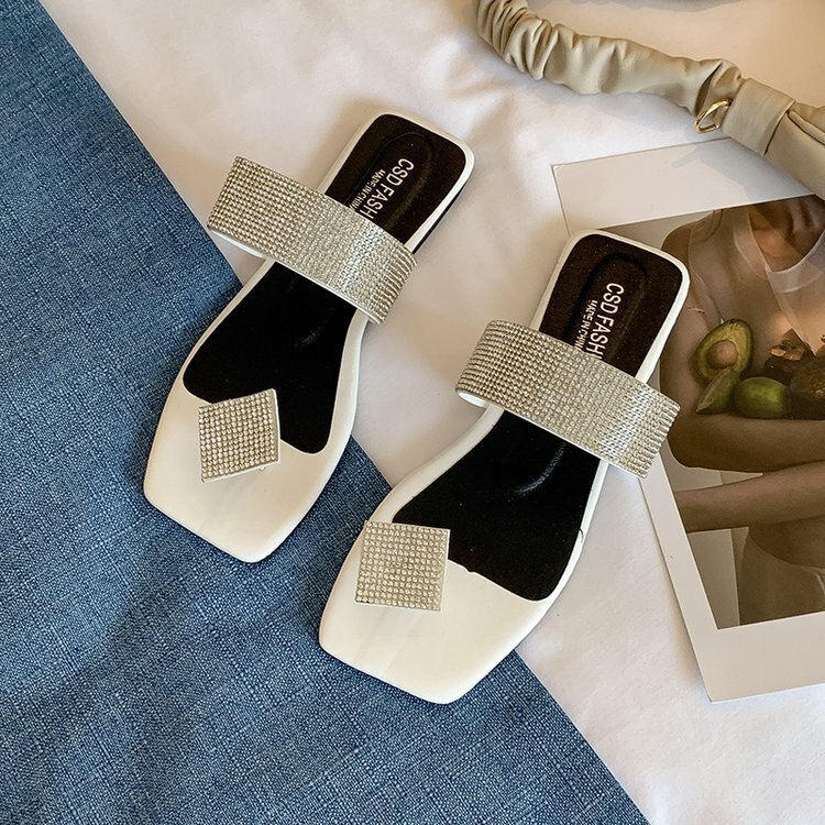 Flip Flop Thongs Strass Vrouwen Slippers Sandalen Schoenen Antislip Platte Zool Slippers Vrouw Sandalen Slides Strand Schoenen: WHITE / 36