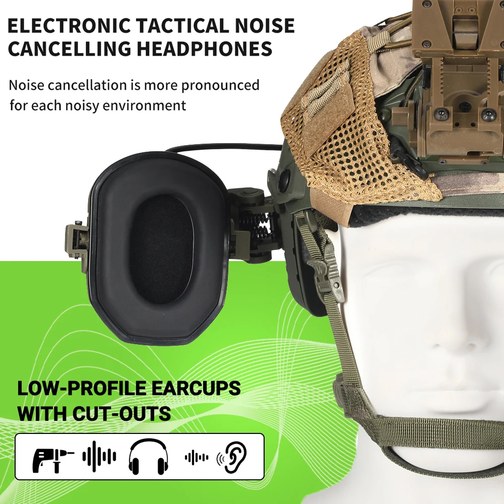 Orejeras montadas en casco activo para disparar protección auditiva electrónica protección auditiva reducción de ruido auriculares de caza activos