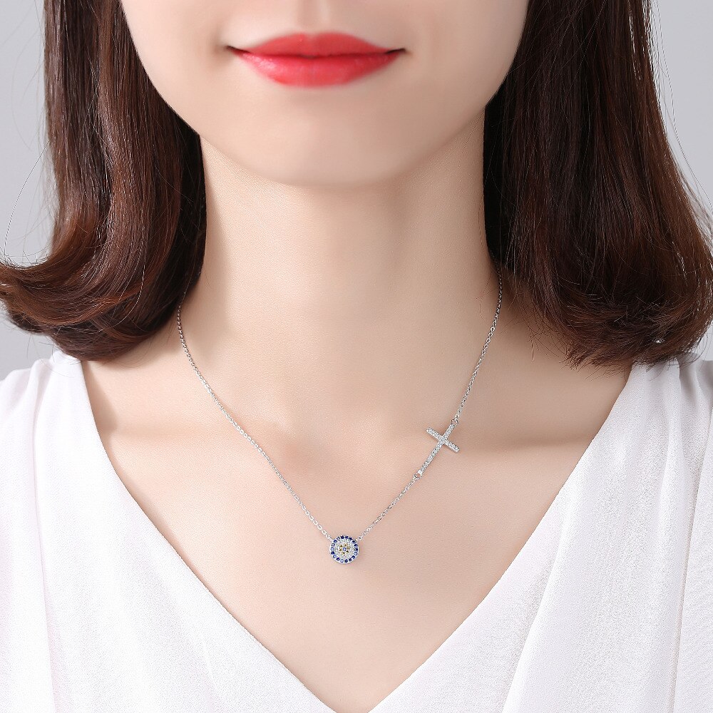 Tongzhe Ketting Vrouwen Sieraden 925 Sterling Zilveren Ronde Decoratieve Boze Oog Ketting Hanger Ketting Voor Vrouwen Collares