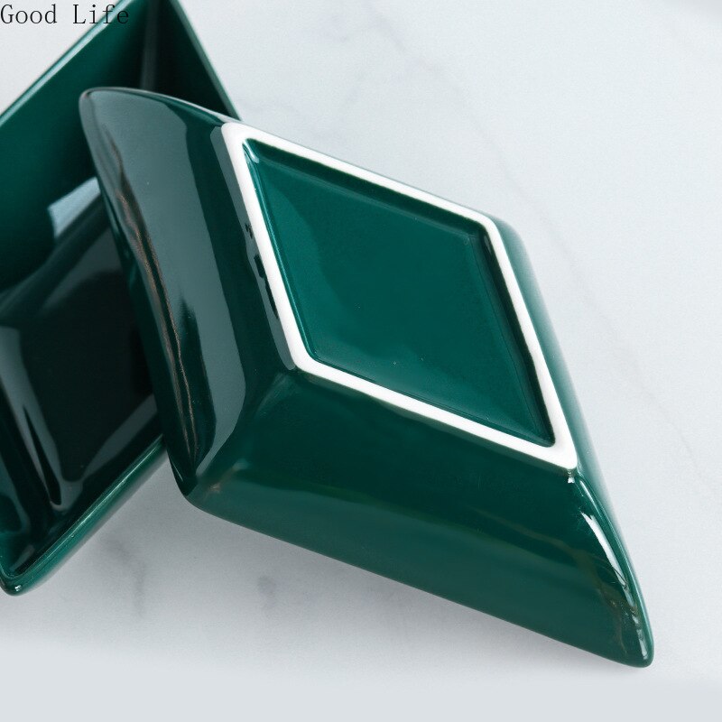 European-style Iron Art Ceramic Platter Diamond-shaped Fruit Plate Divided Cake Snack Nut Plates