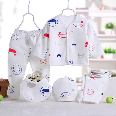 Newborn Underwear Cotton Baby 5-Piece Underwear Baby Printing Cartoon Underwear Panties Baby Underwear 5-Piece Suit 0-3 Months: Smiley  1set