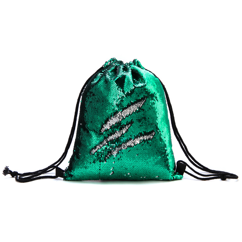 Women Sequins Drawstring Bag Outdoor Student Drawstring Backpack Bag Ladies Shoulders Bag Mochila Feminina: green