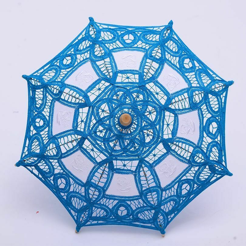 Paraguas azul clásico hecho a mano, flor de manualidades, Lacey, bordado, decoraciones