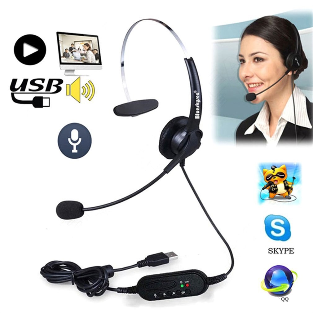 Usb Headset Met Microfoon Draaibare Verstelbare Ruisonderdrukkende Oortelefoon Callcenter Headset Oortelefoon Voor Pc Laptop
