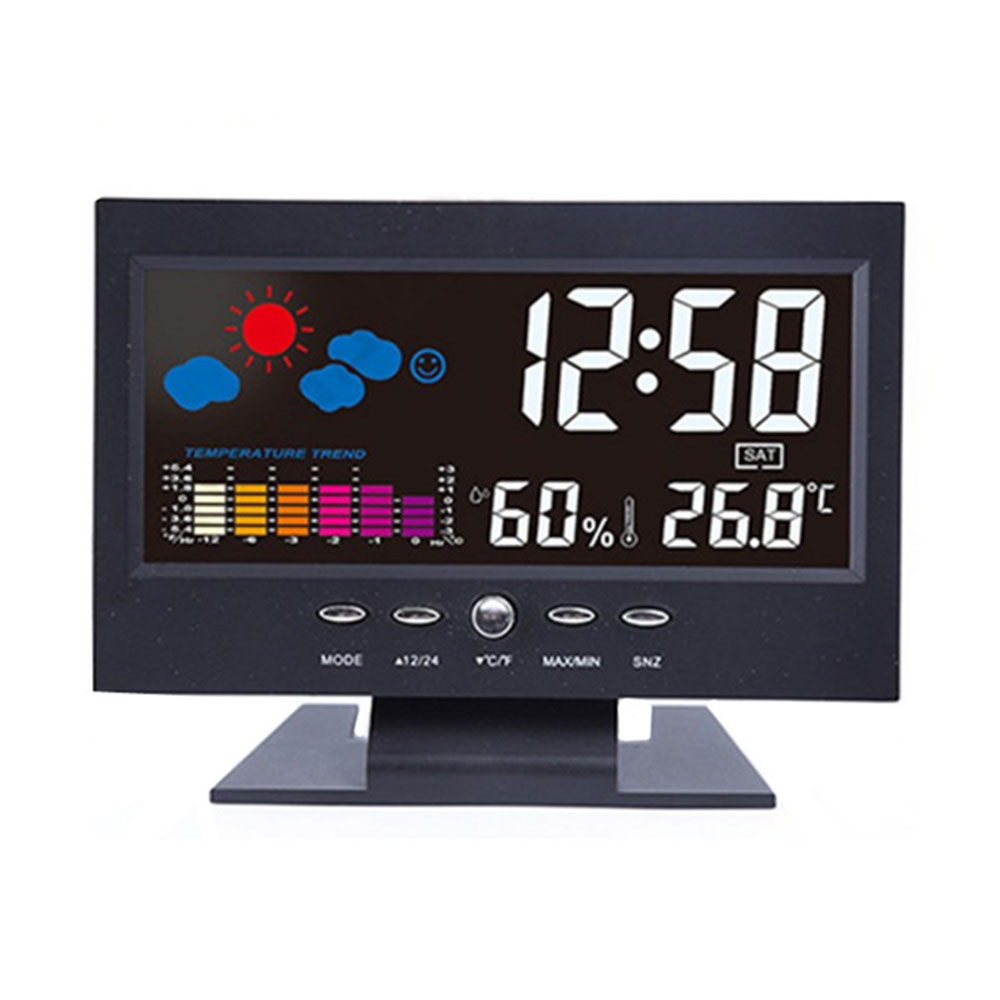 Weather Clock Color Screen LCD Digital Display Thermometer Humidity Meter Wireless Clock Colorful LCD Alarm Calendar Weather: Default Title